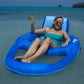 Woman relaxing in the water on SwimWays Spring Float Recliner XL, enjoying a drink, SKU: 6069706, from Wholesale Pool Mart WPM.