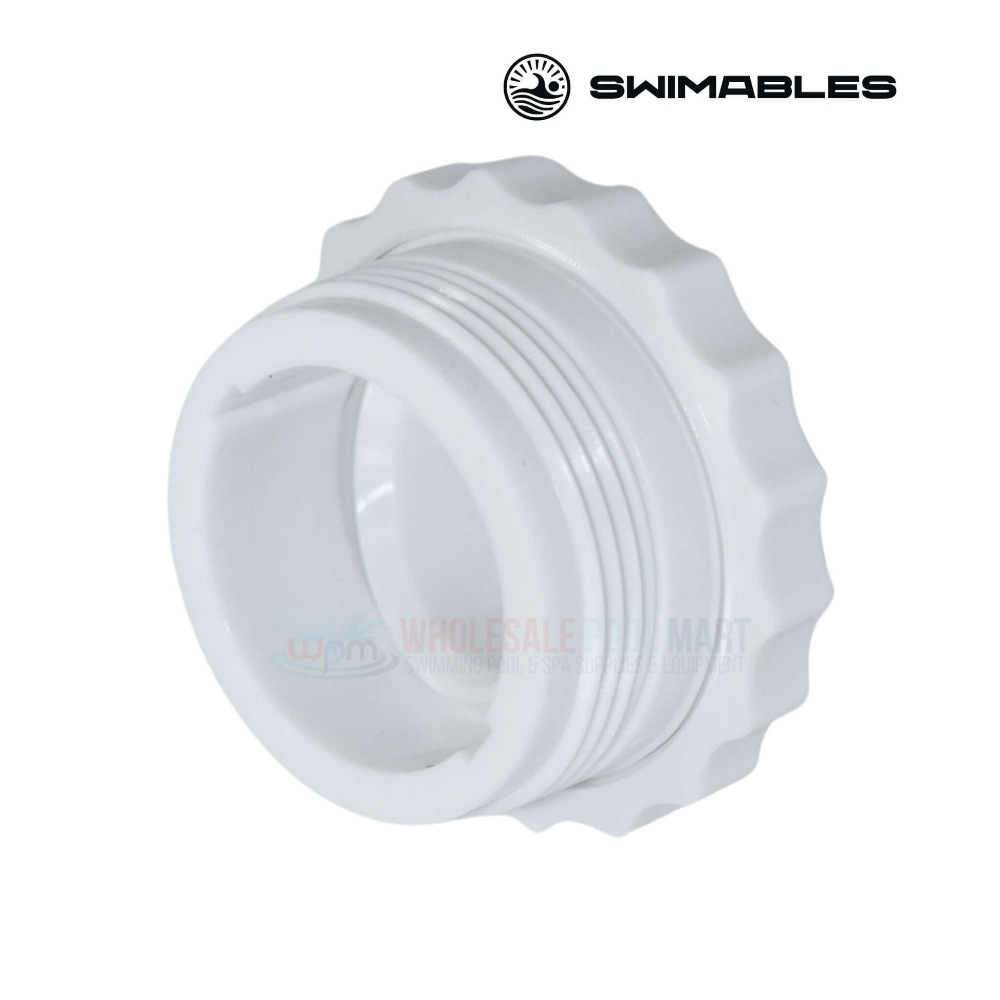 Swimables 1.5" Directional Fitting in white for pools, featuring 0.5" eyeball. SKU: SW-30-820 from Wholesale Pool Mart WPM.