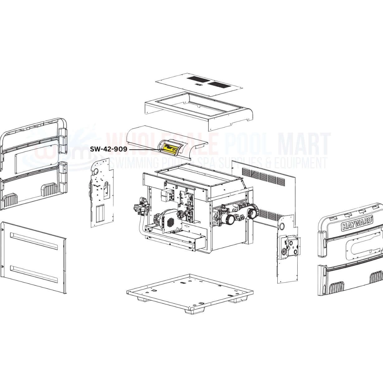 Exploded view diagram of SW-42-909 assembly for pool equipment by Wholesale Pool Mart WPM.