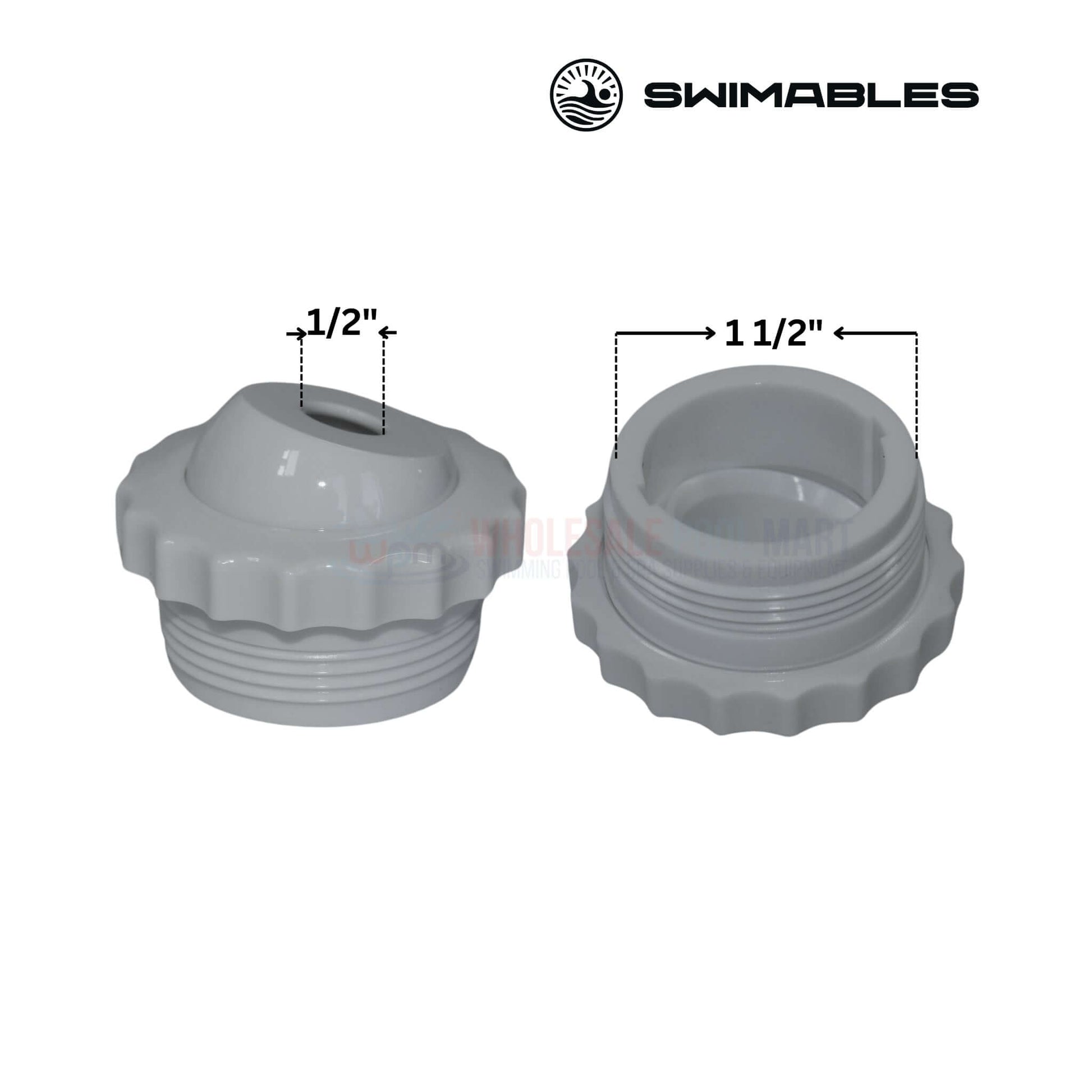 Swimables 1/2" threaded fitting for pool and spa, gray, durable material, enhances water flow control, SKU SW-30-821.