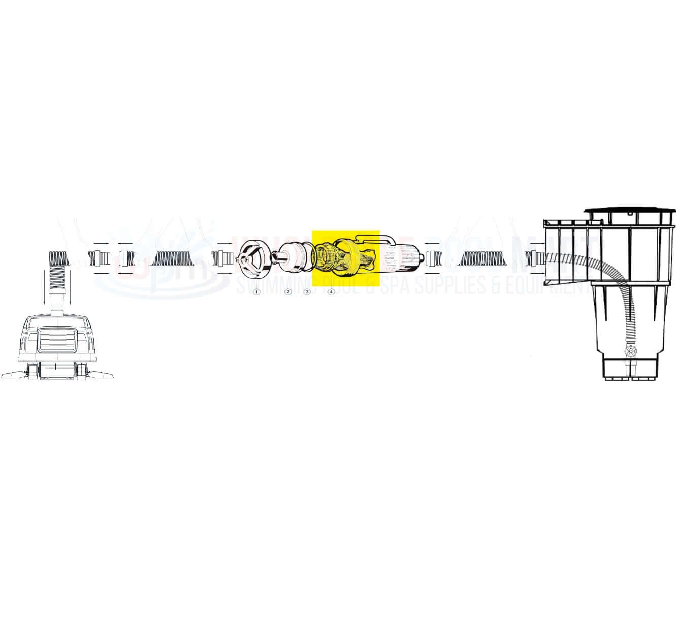 Diagram showing fitting connections for Hayward Leaf Canister Bag Replacement AXW538 from Wholesale Pool Mart WPM.