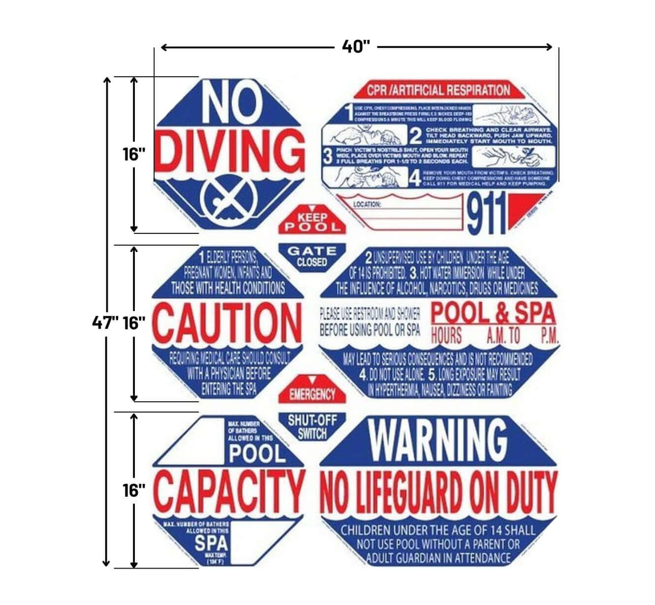 Traffic Graphix CA 8 in 1 Large English Sign Hexagon Cut TGPS1001 for pool safety | Wholesale Pool Mart WPM