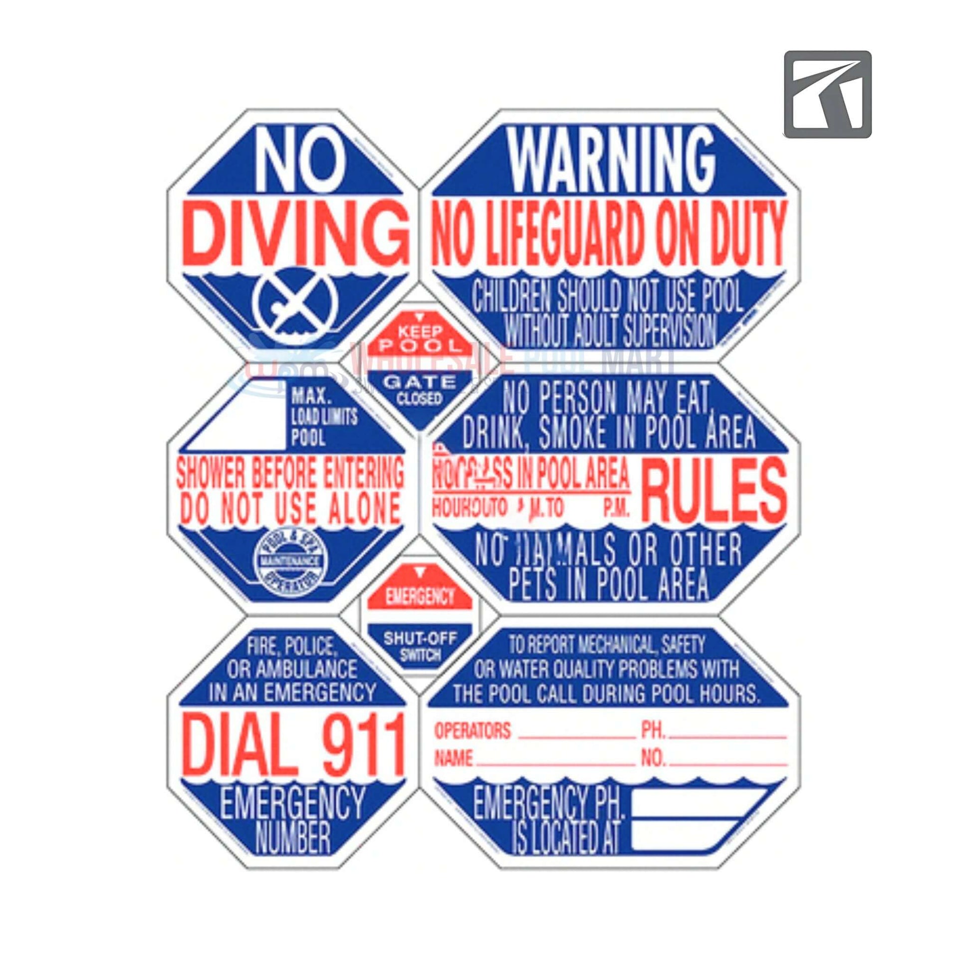 Traffic Graphix CA 8 in 1 Large English Sign hexagon cut TGPS1001 | Wholesale Pool Mart WPM safety warnings