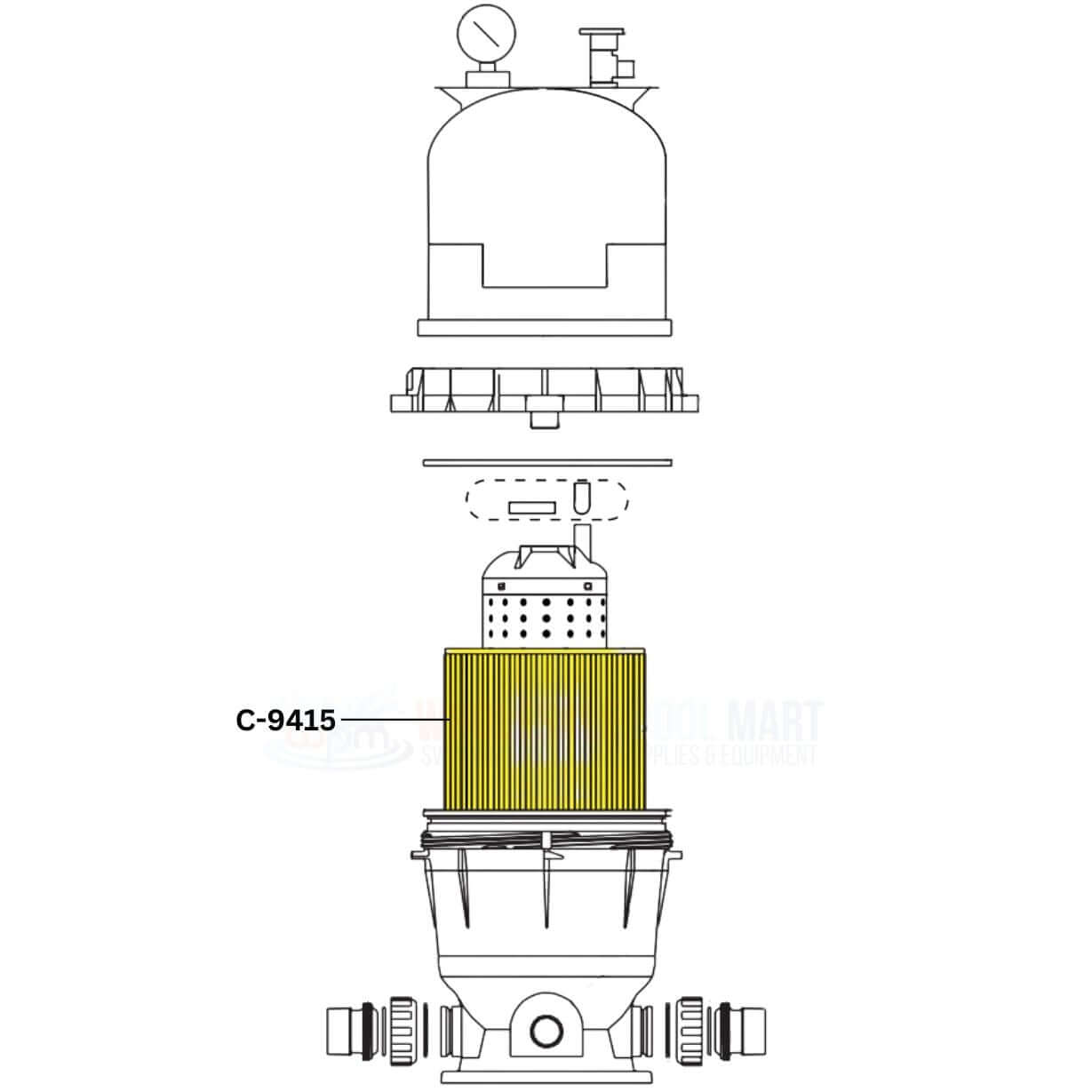 Unicel C-9415 cartridge diagram for Pentair Clean & Clear and Predator filters at Wholesale Pool Mart WPM.