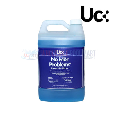 United Chemicals No Mor Problems 1 Gallon algaecide from Wholesale Pool Mart WPM for pool clarity and algae prevention.