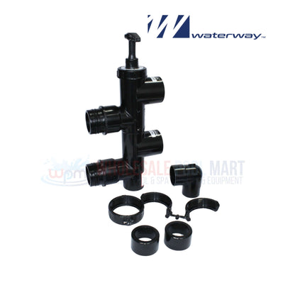 Waterway 2.5" High-Temp PVC Slide Valve Assembly with reducers for easy installation, available at Wholesale Pool Mart WPM.