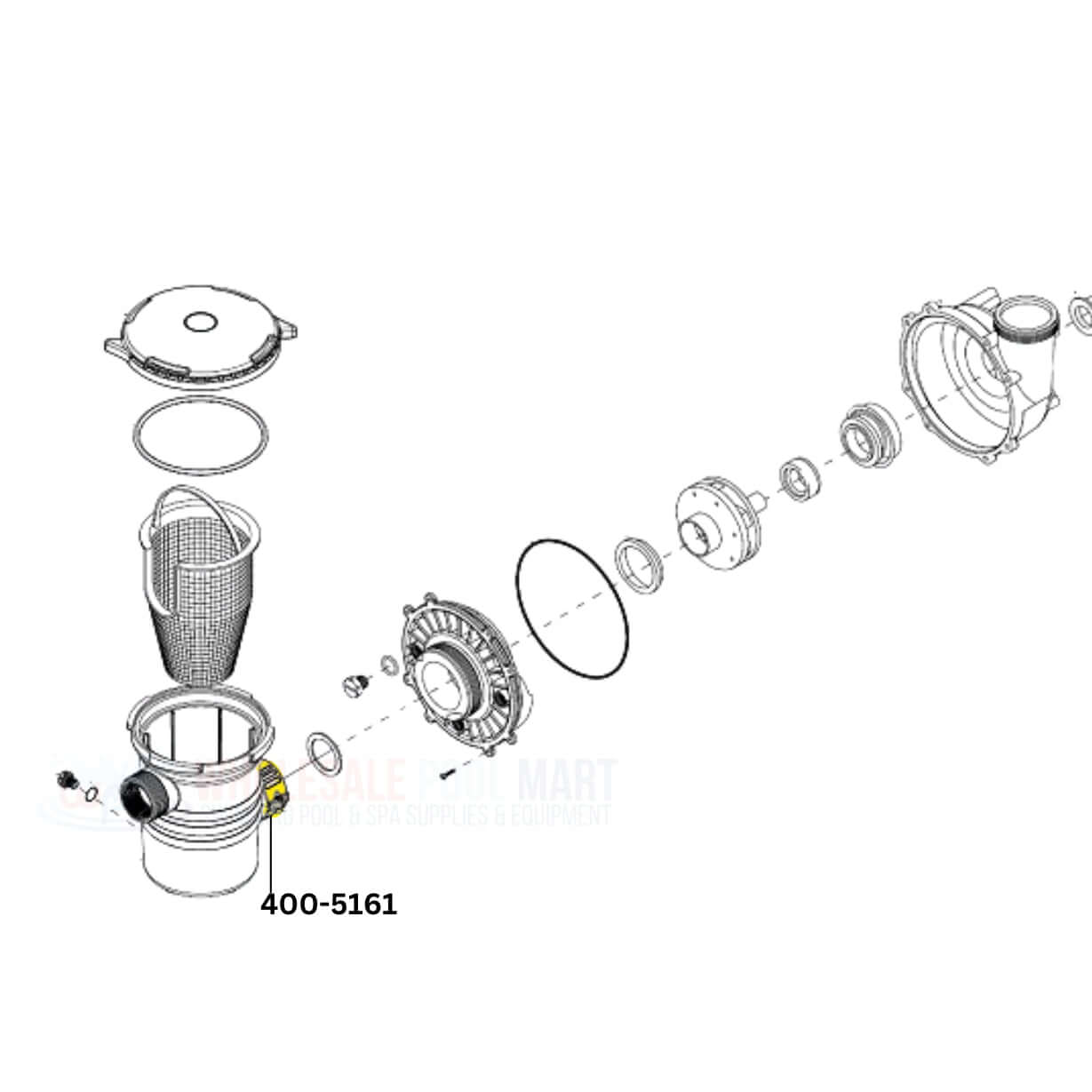 Waterway 400-5161 Heater Split Nut assembly diagram, compatible with Wholesale Pool Mart WPM products.