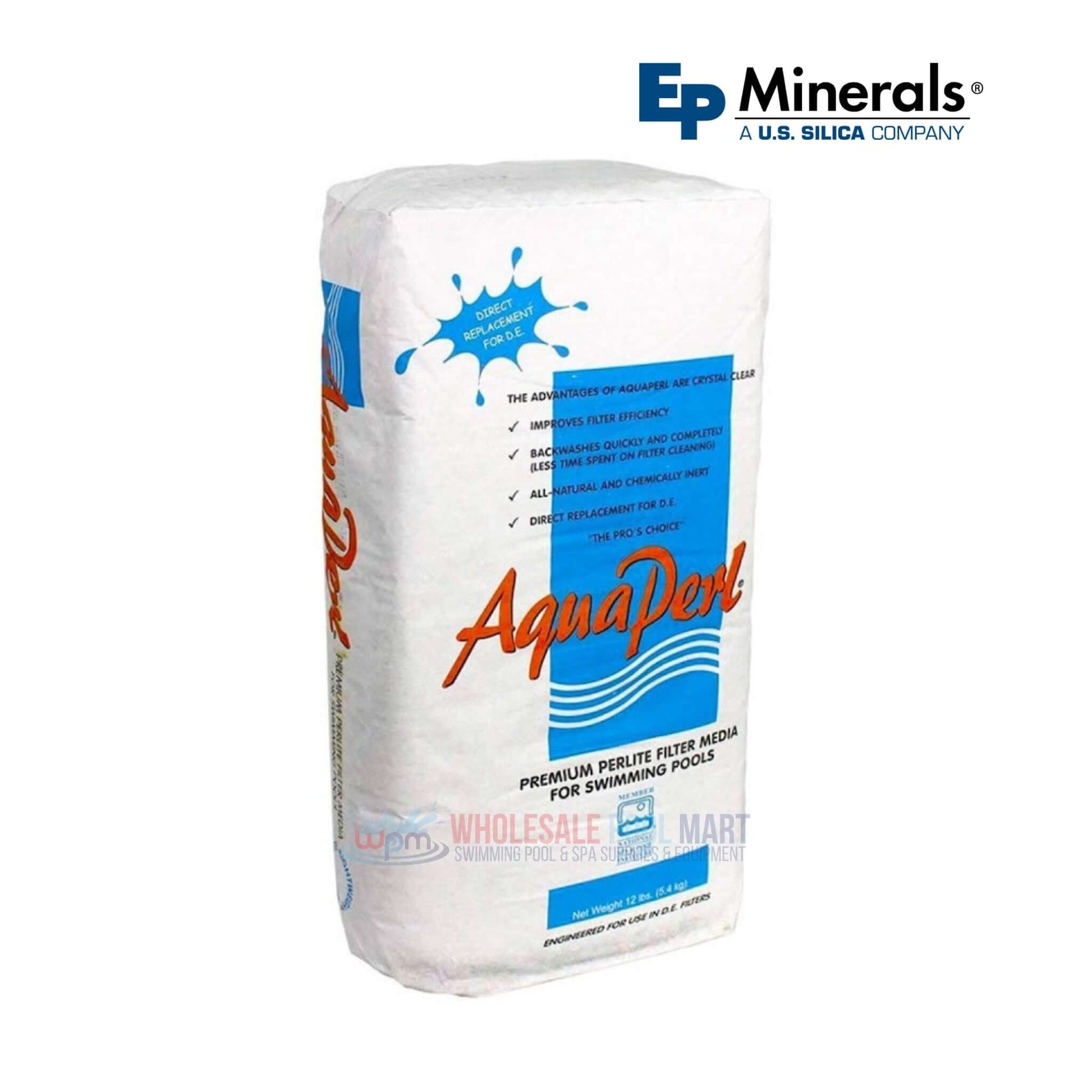 EP Minerals AquaPerl Perlite Diatomaceous Earth alternative in 12.5 lbs. package from Wholesale Pool Mart WPM.