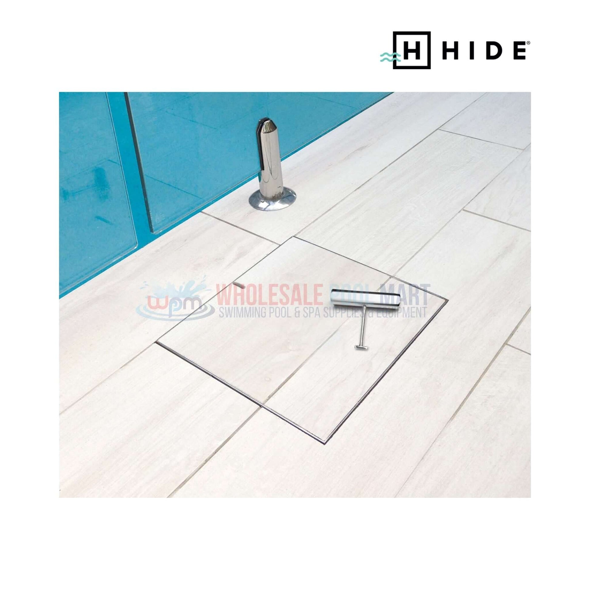 Hide skimmer cover lid replacement for pools by Wholesale Pool Mart - HSL12-0.8 with stainless steel details.
