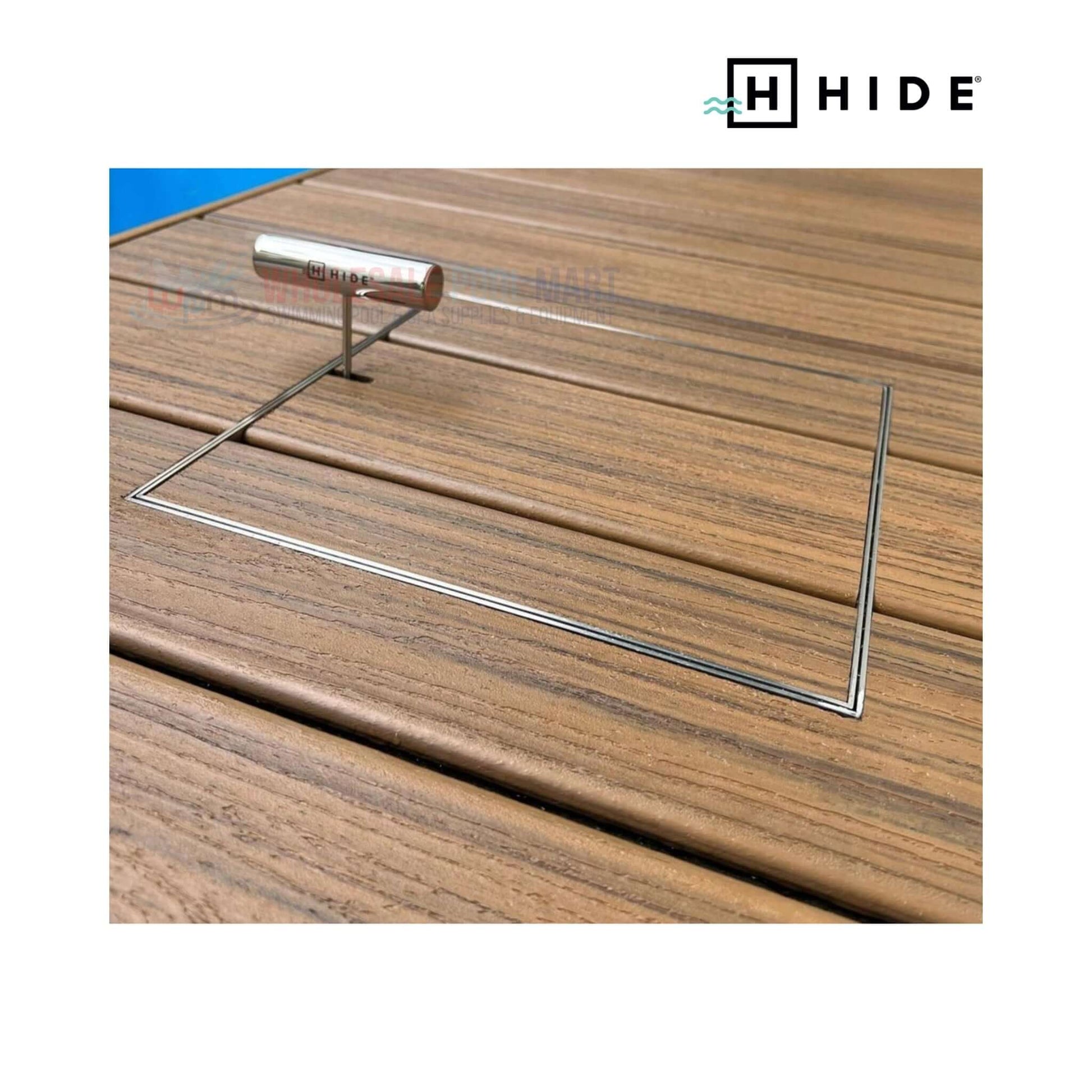 Hide Skimmer Cover Lid Replacement by Wholesale Pool Mart WPM, showcasing premium stainless steel design for stylish pools.