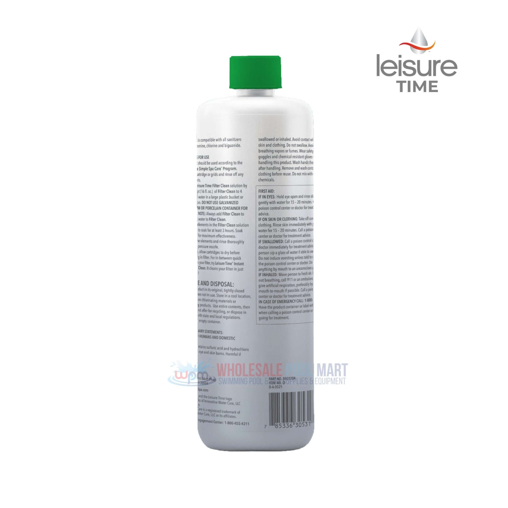 Leisure Time Filter Clean 32 oz. product from Wholesale Pool Mart, effectively removes contaminants from filters.