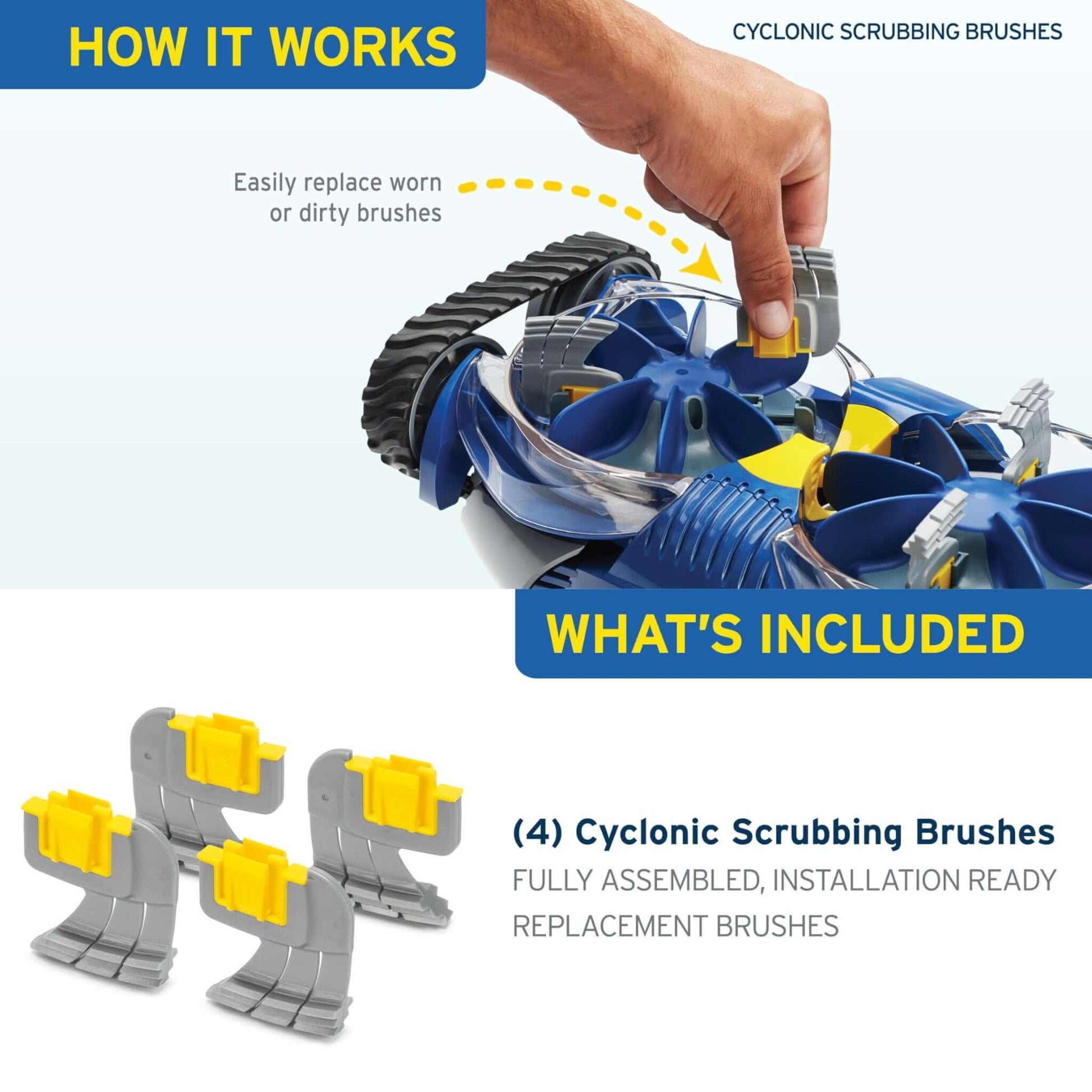 Zodiac Cyclonic Scrubbing Brush Replacements set with 4 brushes, compatible with MX8 MX6 Elite, from Wholesale Pool Mart WPM.