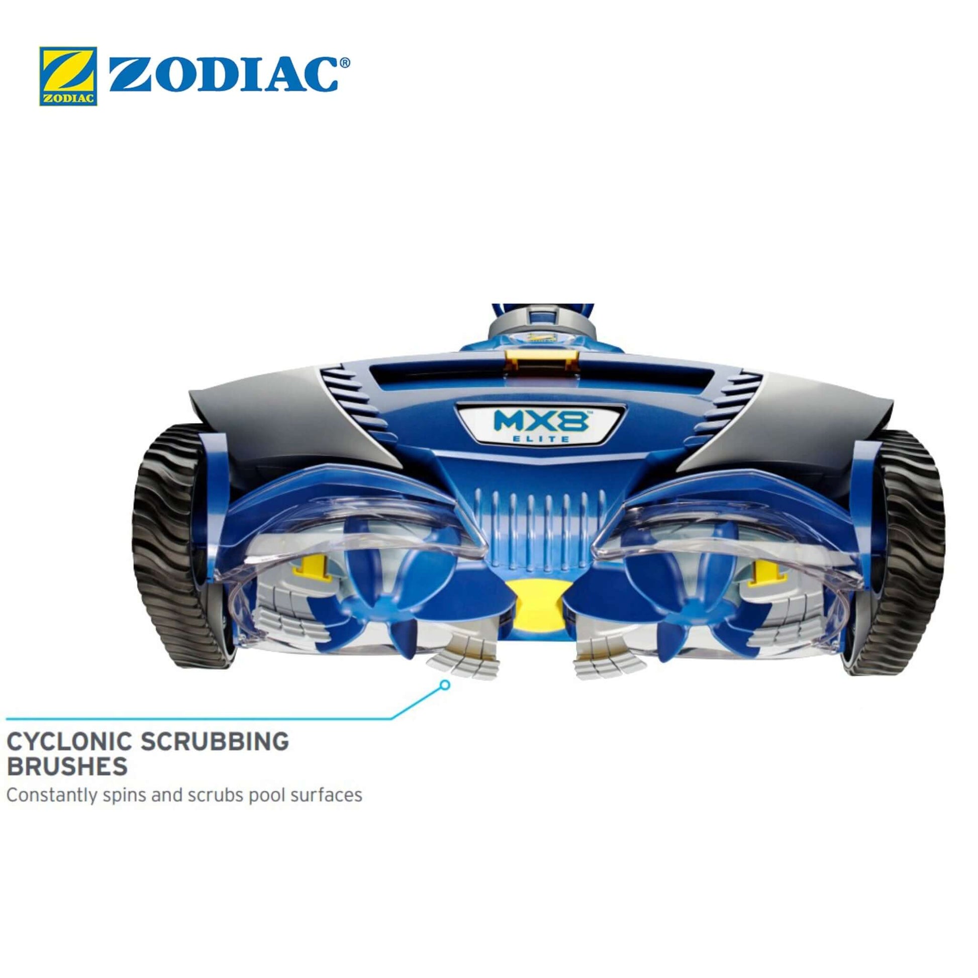 Zodiac MX8 Elite with cyclonic scrubbing brushes from Wholesale Pool Mart WPM for effective pool cleaning.